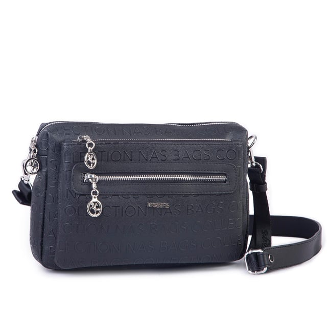 Nas Bag Günlük Çok Gözlü Çanta (en: 26 cm  ; boy:17 cm) Siyah Gofraj