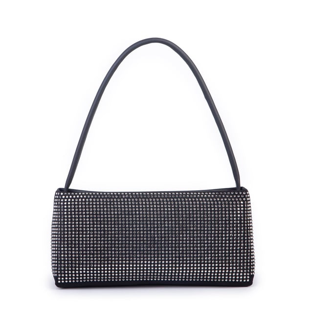 Nas Bag Kadın Basic Baget Omuz ve Çapraz Çanta Siyah Gümüş Taşlı (27x12 cm )