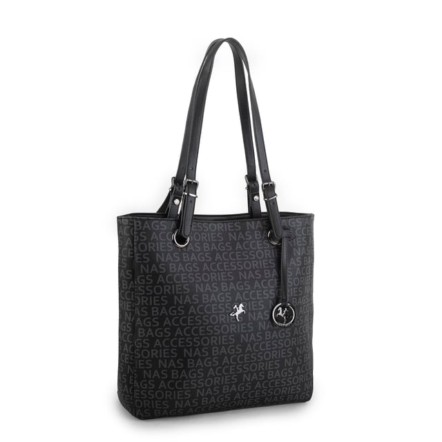 Nas Bag Kadın Büyük Boy Omuz Çantası ( 35x35x12 cm) Siyah Yazılı