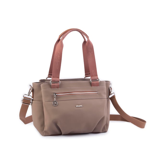 Nas Bag Kadın Çanta Omuz El ve Çapraz Çanta Çok Gözlü Vizon  Taba Buzzy  (en:37 cm ; boy:24 cm )