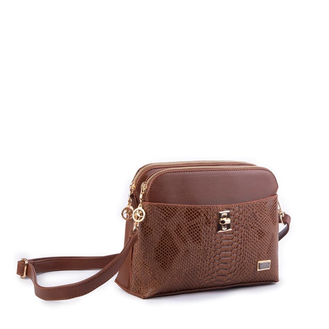 Nas Bag Kadın Çapraz Çanta İki Gözlü Şık Çanta Taba   Dragon 