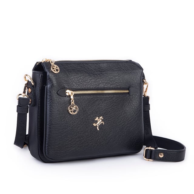 Nas Bag Kadın Çapraz Çanta Kalın Ayarlanabilir Askılı Çanta Siyah Silan (En: 26 cm,  Boy: 22 cm )