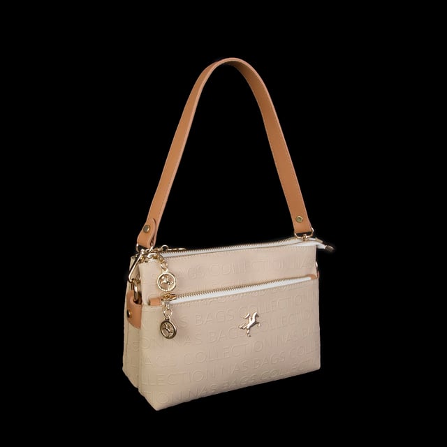 Nas Bag Kadın Çapraz Çanta Krem  Camel Gofraj