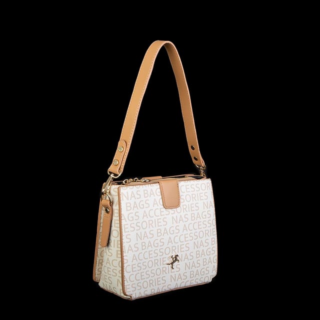 Nas Bag Kadın Çapraz Çanta Krem Camel Yazılı