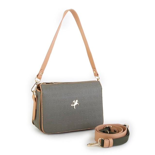 Nas Bag Kadın Çapraz Çanta Yeşil Camel Gofraj
