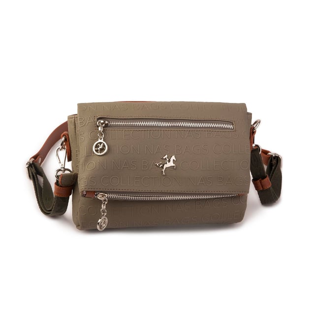 Nas Bag Kadın Çapraz Çok Cepli Spor Çanta Yeşil  Taba Gofraj (25x18x7 cm )