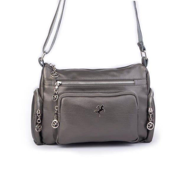Nas Bag Kadın Çapraz Çok Gözlü Günlük Çanta Gri Yıkamalı Deri  ( 30x22 cm ebatlarındadır.)