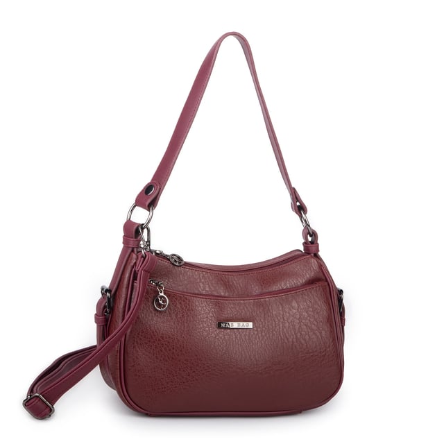 Nas Bag Kadın Çapraz ve Omuz Çanta  (27x19 cm) Bordo Victoria 