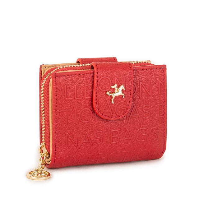 Nas Bag Kadın Çift Kapaklı Mini Cüzdan Kırmızı Camel Gofraj