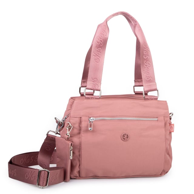 Nas Bag Kadın Çok Bölmeli Orta Boy Çapraz Omuz Çantası (30x24 cm) Gül Kurusu