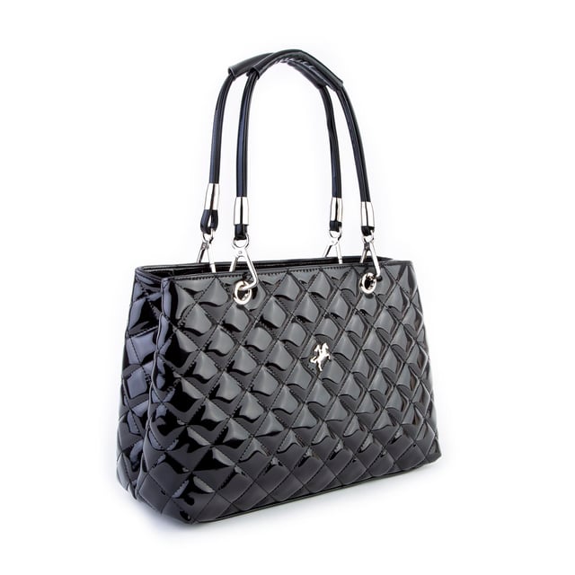 Nas Bag Kadın El ve Omuz  Çantası Siyah Rugan ( en :23 cm x boy :36 cm )