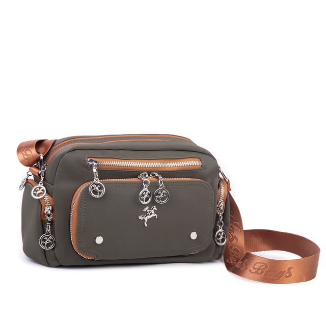 Nas Bag Kadın Mini Çok Gözlü Spor Şık Çanta ( en :25 cm , boy: 16 cm ) Yeşil  Taba Buzzy