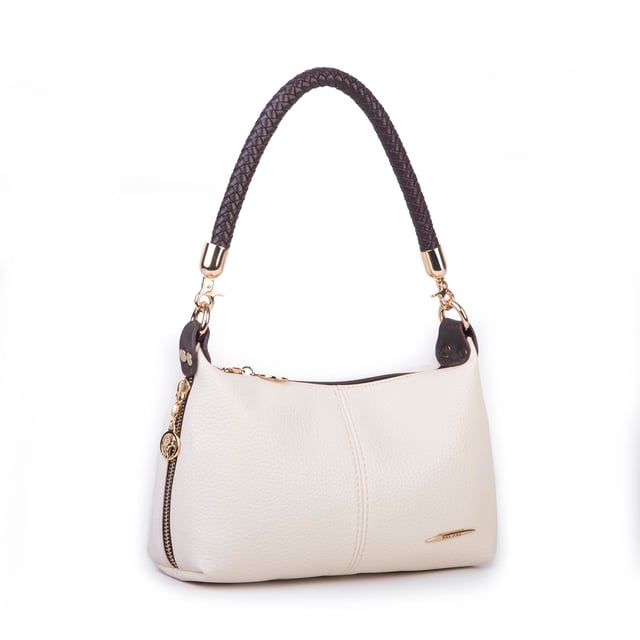 Nas Bag Kadın Mini Omuz ve Çapraz Çanta Örgülü Askılı (en: 23 cm , boy: 14 cm) Krem Kahve Lopez