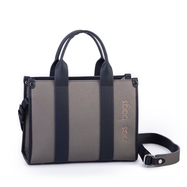 Nas Bag Kadın Mini Tote Suni Deri El ve Omuz Çantası Gri Siyah Lacst