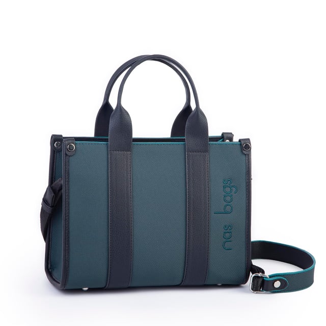Nas Bag Kadın Mini Tote Suni Deri El ve Omuz Çantası Petrol Siyah Lacst