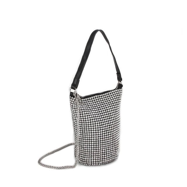Nas Bag Kadın Omuz Çantası Black White Diamond Siyah Taşlı Çanta