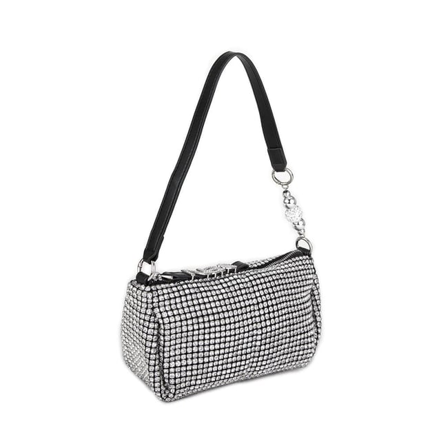Nas Bag Kadın Omuz Çantası Siyah White Diamond Siyah Taşlı Şık  Askılı Çanta