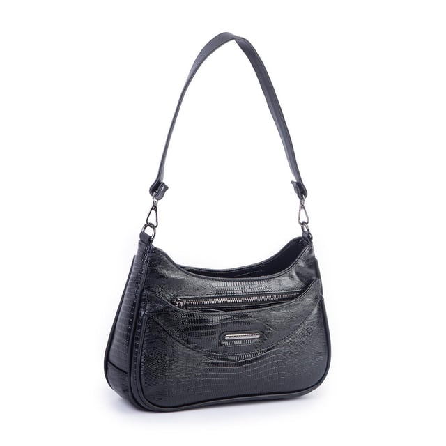 Nas Bag Kadın Omuz ve Çapraz Baget Çanta Siyah Lazer ( 28x17  cm)