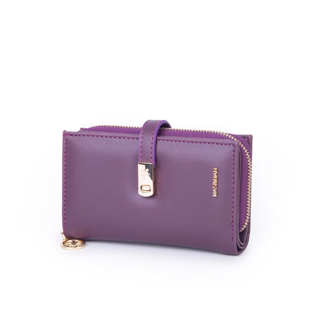 Nas Bag Kadın Orta Boy Kartlık Kağıt Para ve Bozuk Para Tasarımına Sahip Mor Dona [16x9 cm]