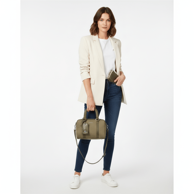 Nas Bag Kadın Premium Mini 2li set El Omuz ve Çapraz Çanta ile Cüzdan Seti Yeşil