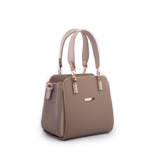 Nas Bag Kadın Sade ve Şık El ve Omuz Çantası Kum  Lacst  (Ölçüsü:24x21x16)