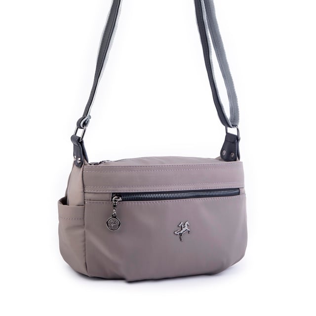 Nas Bag Kadın Salaş Çok Gözlü Çapraz Çanta Gri Siyah Buzzy ( en :30cm x boy: 20 cm )