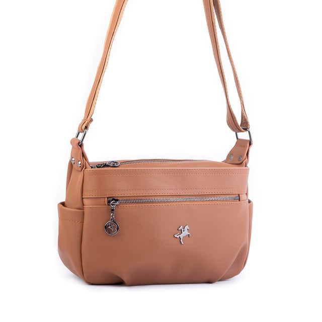 Nas Bag Kadın Salaş Çok Gözlü Çapraz Çanta  Taba Dona ( en :30cm x boy: 20 cm )