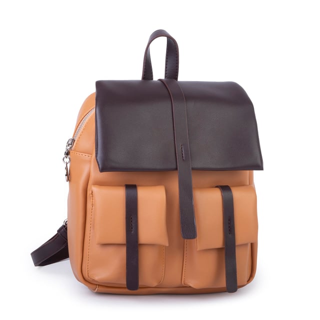 Nas Bag Kadın Şık Günlük Cepli Yumuşak Deri Sırt Çantası Camel Kahve 