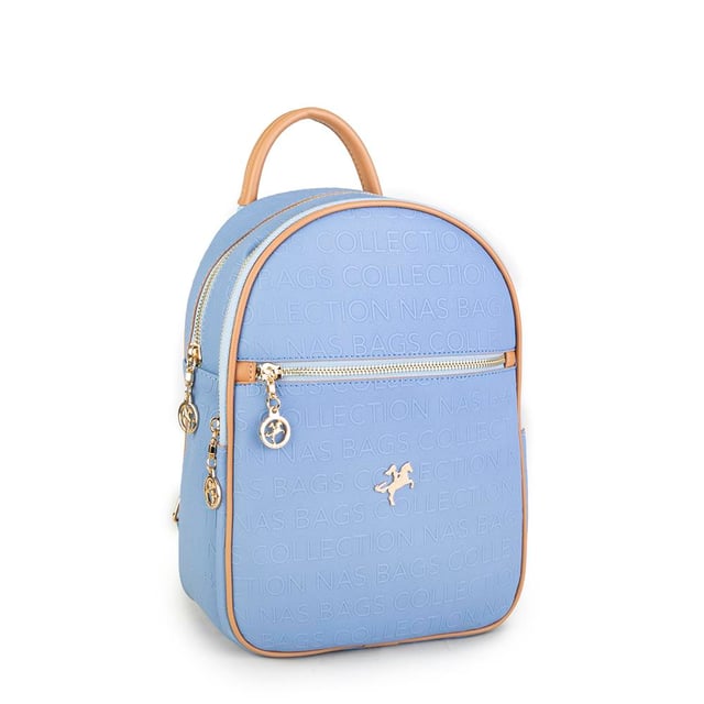 Nas Bag Kadın Sırt Çantası Mavi Camel Gofraj