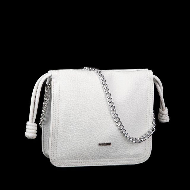 Nas Bag Kadın Zincirli Büzmeli Çıtçıtlı Omuz ve Çapraz Çanta Beyaz 