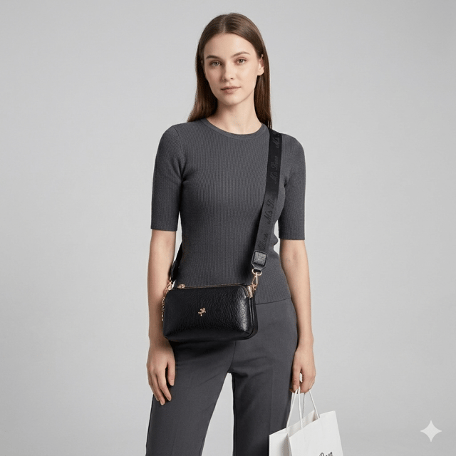 Nas Bag Mini Boy Kadın 3 Gözlü Çapraz Çanta (en 18 cm ;boy 11 cm ) Siyah Victoria