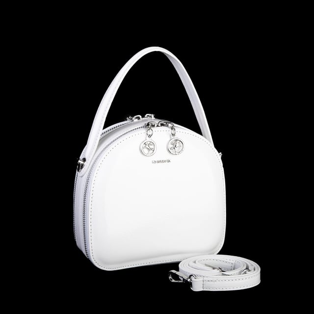 Nas Bag Mini Kadın El ve Çapraz Çanta Beyaz Krşk Rugan (17x17 cm)