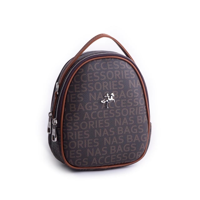 Nas Bag Mini  Kadın Sırt ,El  ve Omuz Çantası Dönüştürülebilir Tasarım Kahve Taba Yazılı   (en:17cm ;boy :22cm) 