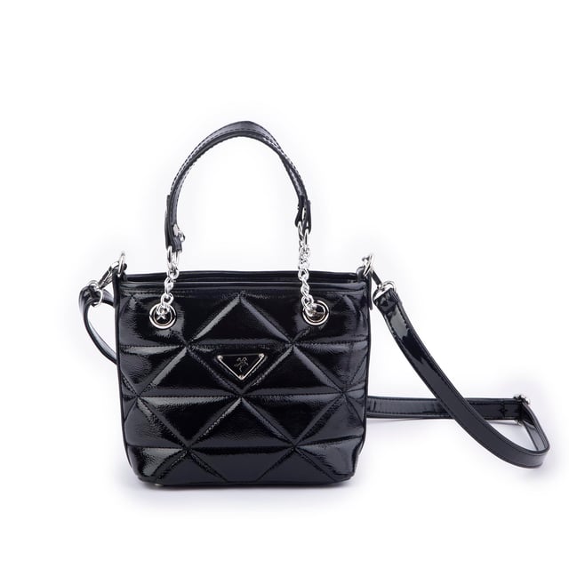 Nas Bag Mini Kadın Zincirli Kapitone El ve Çapraz Çanta 1305 Siyah Krsk Rugan (19x19) 
