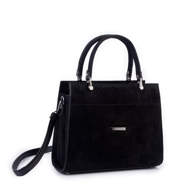 Nas Bag Orjinal Kadın El ve Omuz Çantası Klasik Şık Siyah Süet (En :30 cm Boy:26cm)