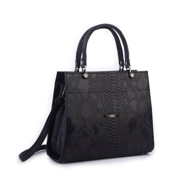 Nas Bag Orjinal Kadın El ve Omuz Çantası Klasik Şık Siyah Yılan (En :30 cm Boy:26cm)
