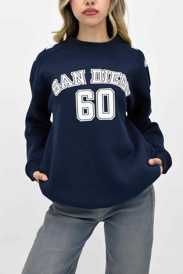 Baskılı Oversize Sweatshirt-Lacivert