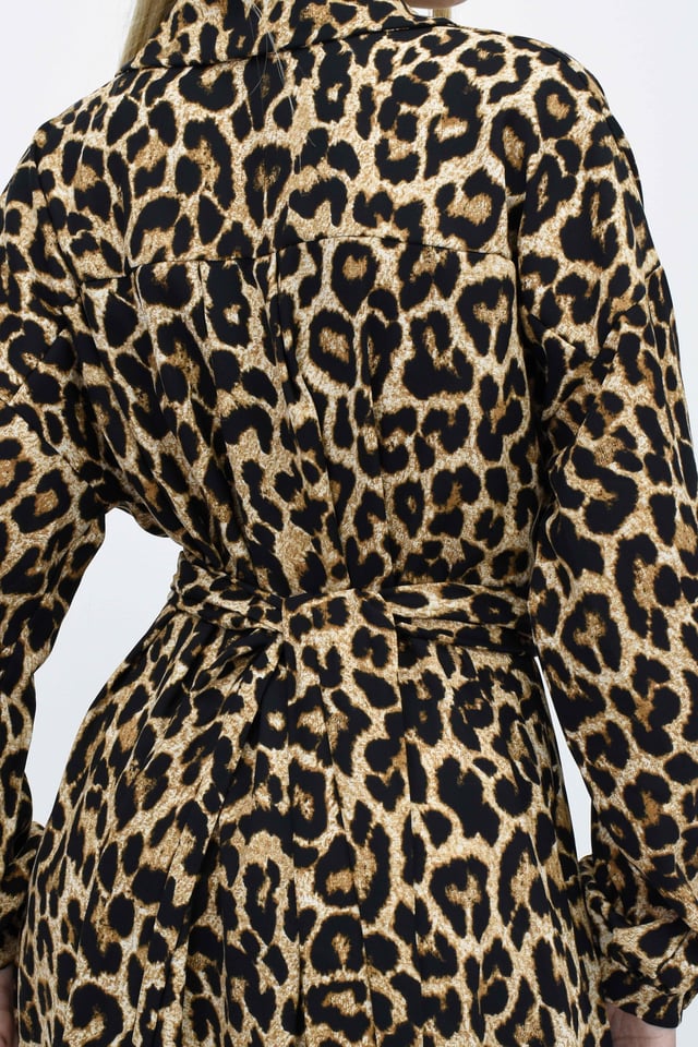 Belden Bağlamalı Leopar Elbise