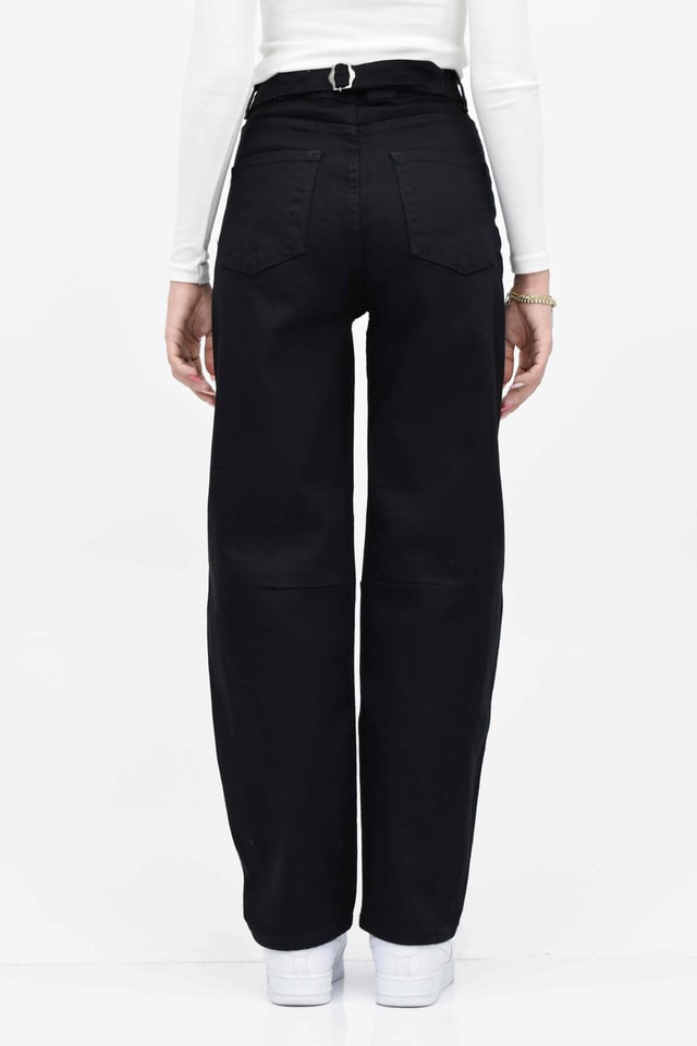 Beli Tokalı Baggy Pantolon-Siyah 