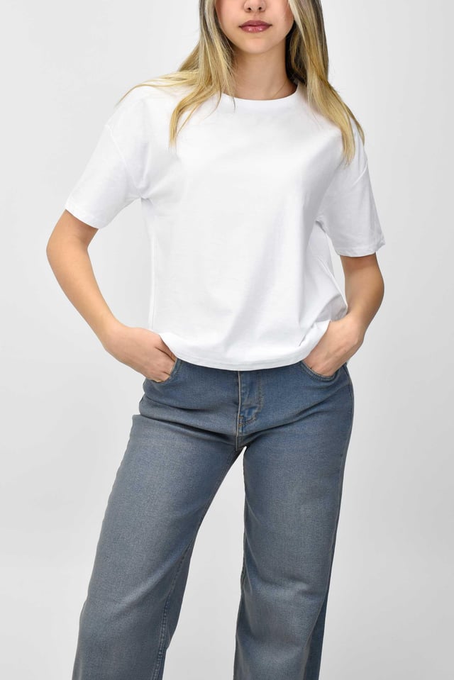 Bisiklet Yaka Basic Tişört - Beyaz 345