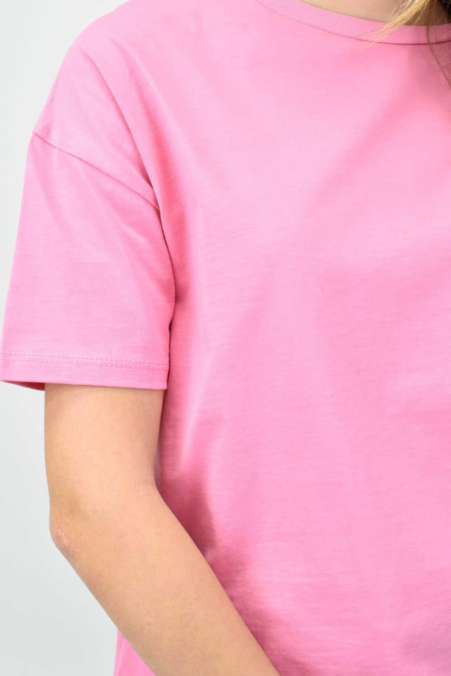 Bisiklet Yaka Basic Tişört - Pembe