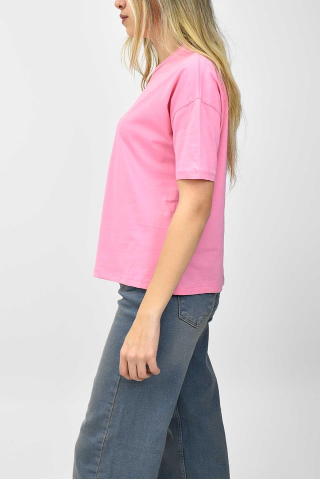 Bisiklet Yaka Basic Tişört - Pembe