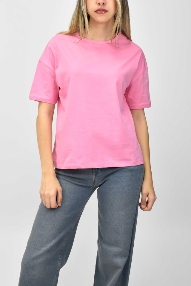 Bisiklet Yaka Basic Tişört - Pembe