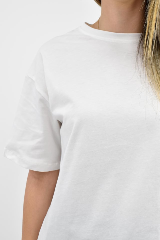Bisiklet Yaka Oversize Basic Tişört - Beyaz