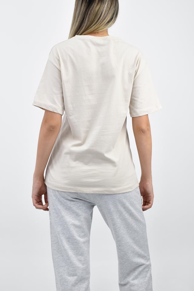 Bisiklet Yaka Oversize Basic Tişört - Bej