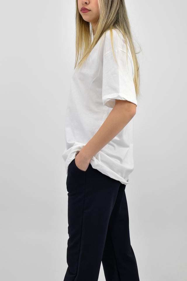 Bisiklet Yaka Oversize Basic Tişört - Beyaz