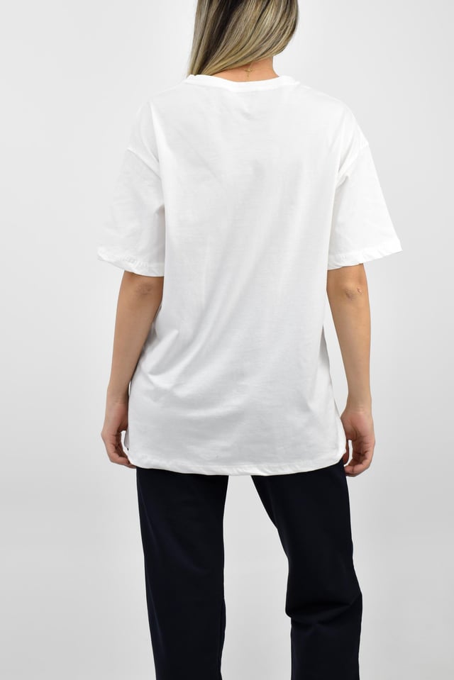 Bisiklet Yaka Oversize Basic Tişört - Beyaz