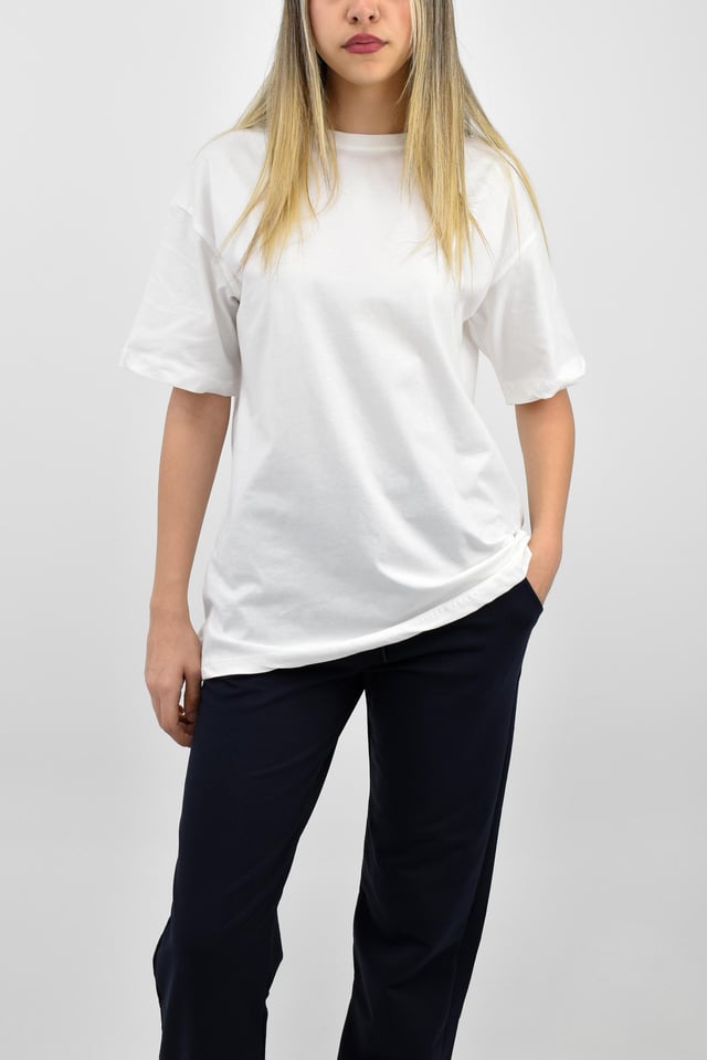 Bisiklet Yaka Oversize Basic Tişört - Beyaz