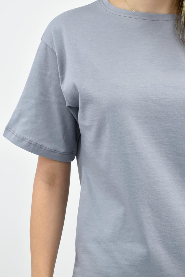 Bisiklet Yaka Oversize Basic Tişört - Gri
