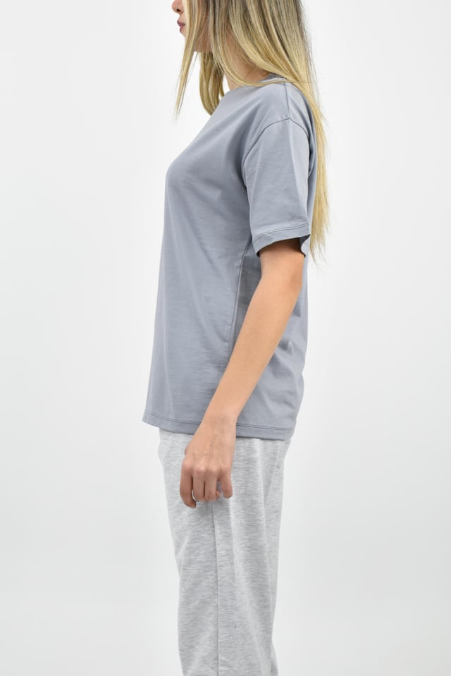 Bisiklet Yaka Oversize Basic Tişört - Gri
